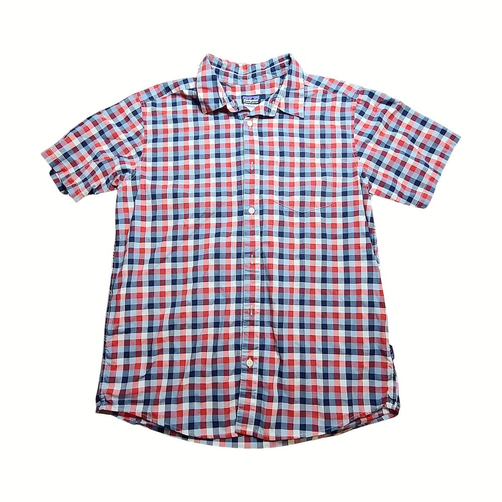 Patagonia Red Plaid Print Short Sleeve Button Down Shirt M